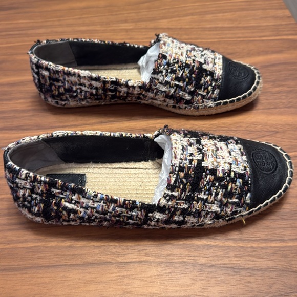 Tory Burch Black Leather Tweed Espadrille Shoes size 9.5 - Picture 3 of 12